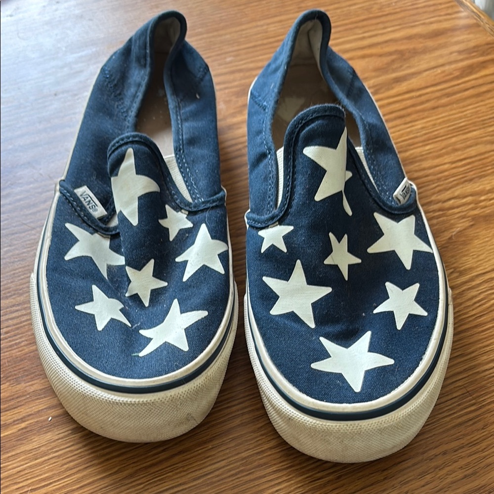 Vans Cush Blue and White Star Slip-On Sneakers